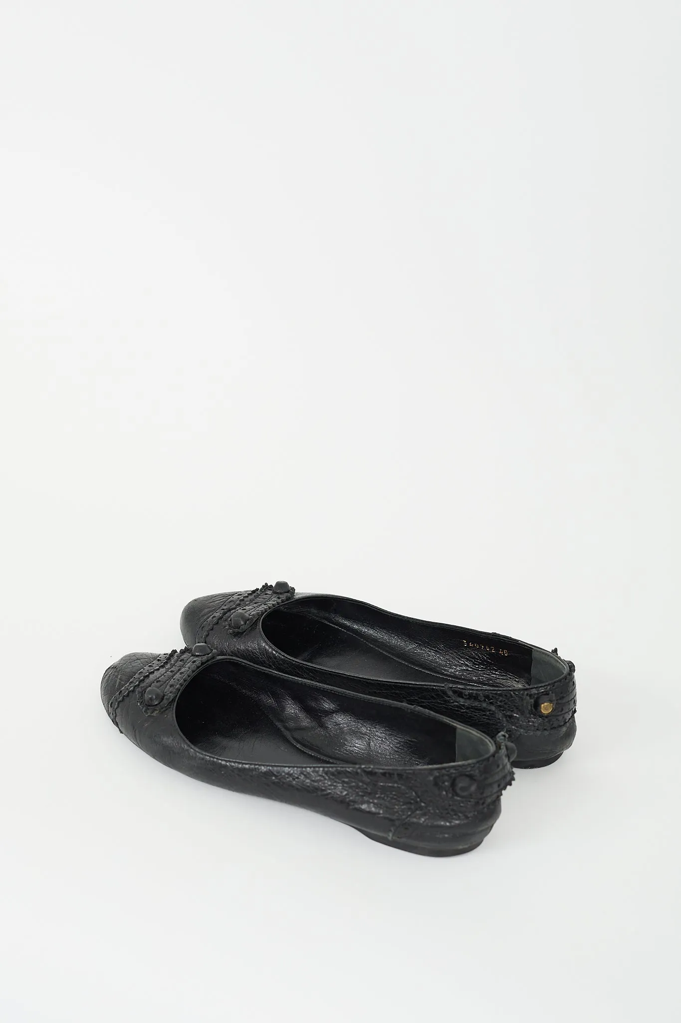 Black Leather Arena Brogue Studded Ballet Flat