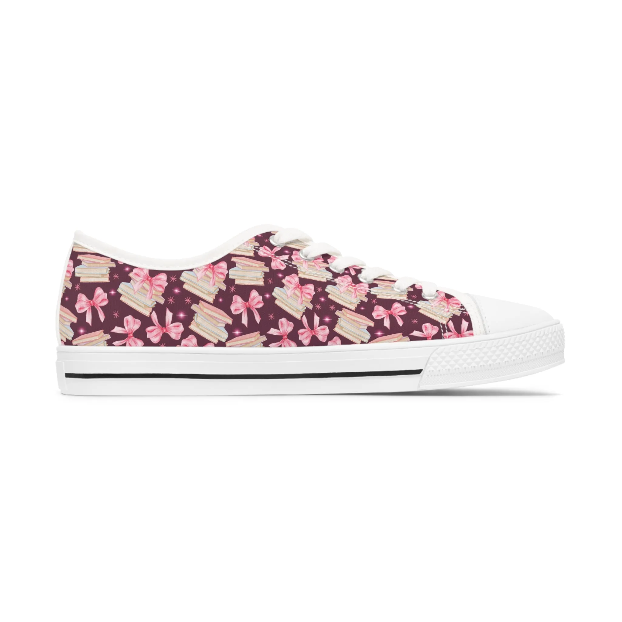 Coquette Pink Bows & Books Sneakers Step Out in Style with Stunning USA Symbol! Perfect for Everyday Wear and Proud Americans. Durable, High-Quality Footwear Everyday Activities
