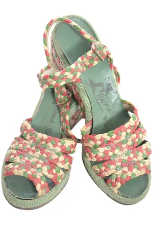 French Room multi-colored raffia wedges vintage shoes 9