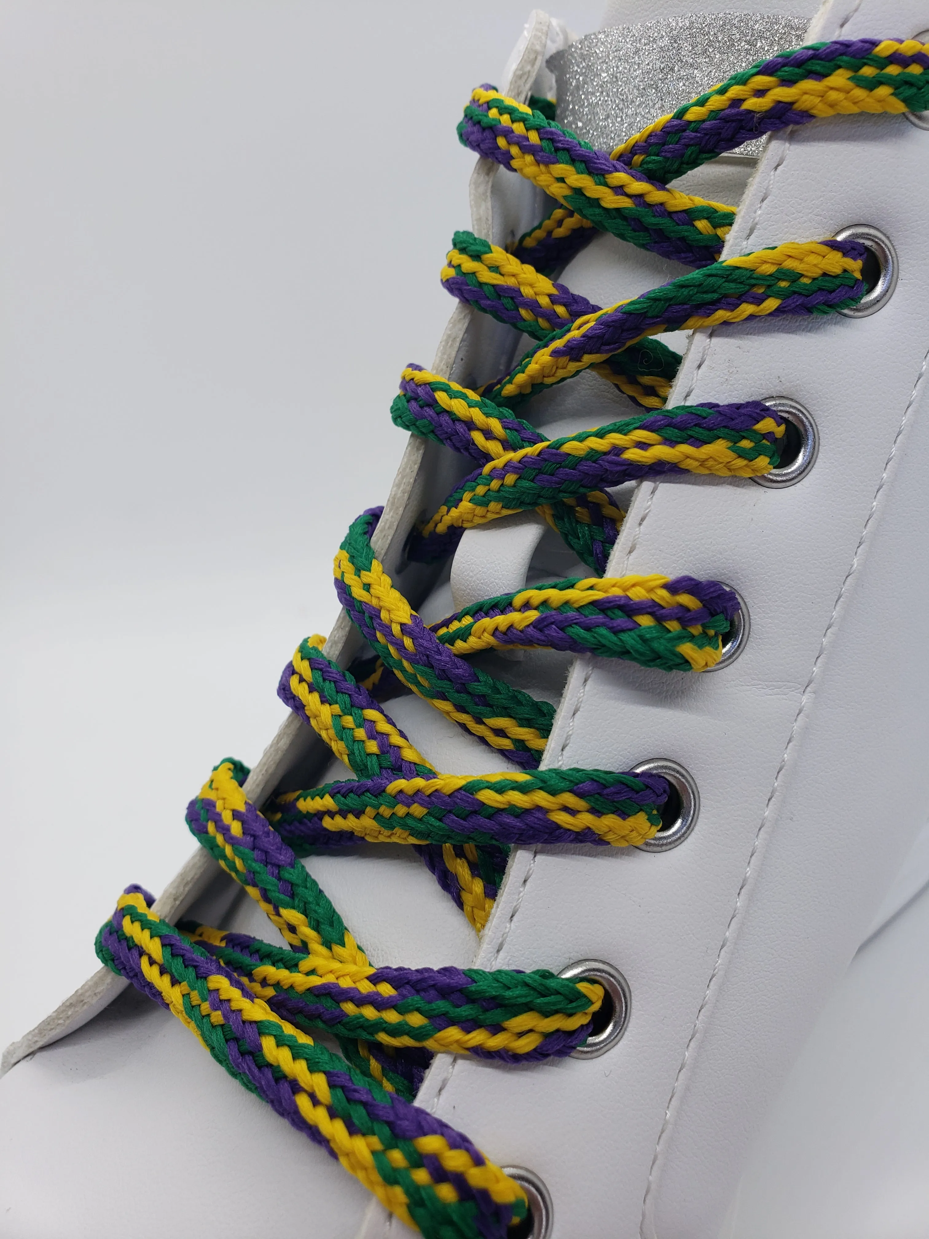 Hybrid Mardi Gras Shoelaces - Green, Purple and Gold