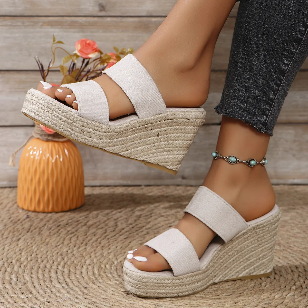 Open Toe Wedge Sandals - 3 Colors
